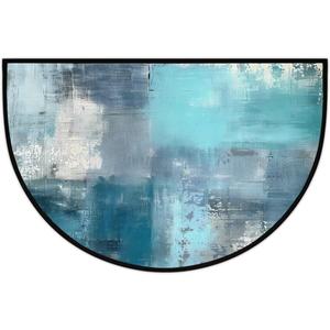 OSAM SPACE Turquoise Abstract Blue Grey Half Round Door Mat Indoor Entrance Mat 24 X 36, Absorbent Doormats Area Rugs Non-Slip Semi Circle Floor Mats for Home Kitchen Outdoor (Abstarct Art Plaid Buffalo)