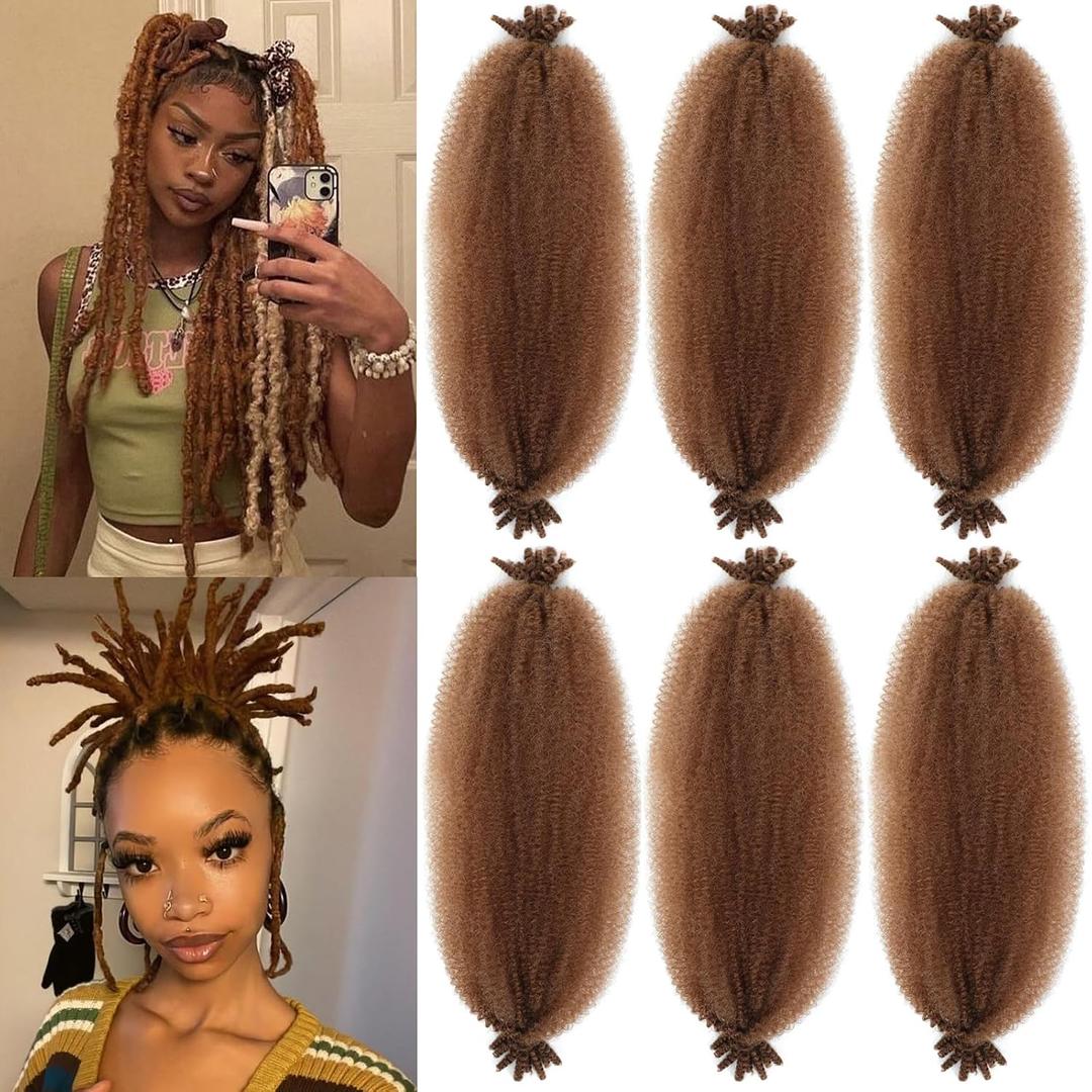 Spring Afro Twist Hair, 16 Inch Springy Marley Twist Braiding Hair Pre-Separated 6 Packs Spring Twist Afro Kinkys Bulk Hair for Soft Locs Crochet Hair Extensions for Black Women (30#, 16inch)