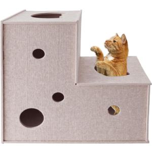 Homegroove Cat Tunnel for Indoor Cats, Large Felt L-Shape Cat Play Tunnels, Interactive Cat Tunnel Bed, DIY Peekaboo Cat Toy with Interactive Peek Holes for Cats (Beige, L-Shape)