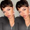 Pixie Cut Wig Human Hair Short Brown Human Hair Wigs for Black Women - Glueless Non Lace Machine Made Natural Straight Layered Cut Hair Pixie Wigs #4 Color 4 inch