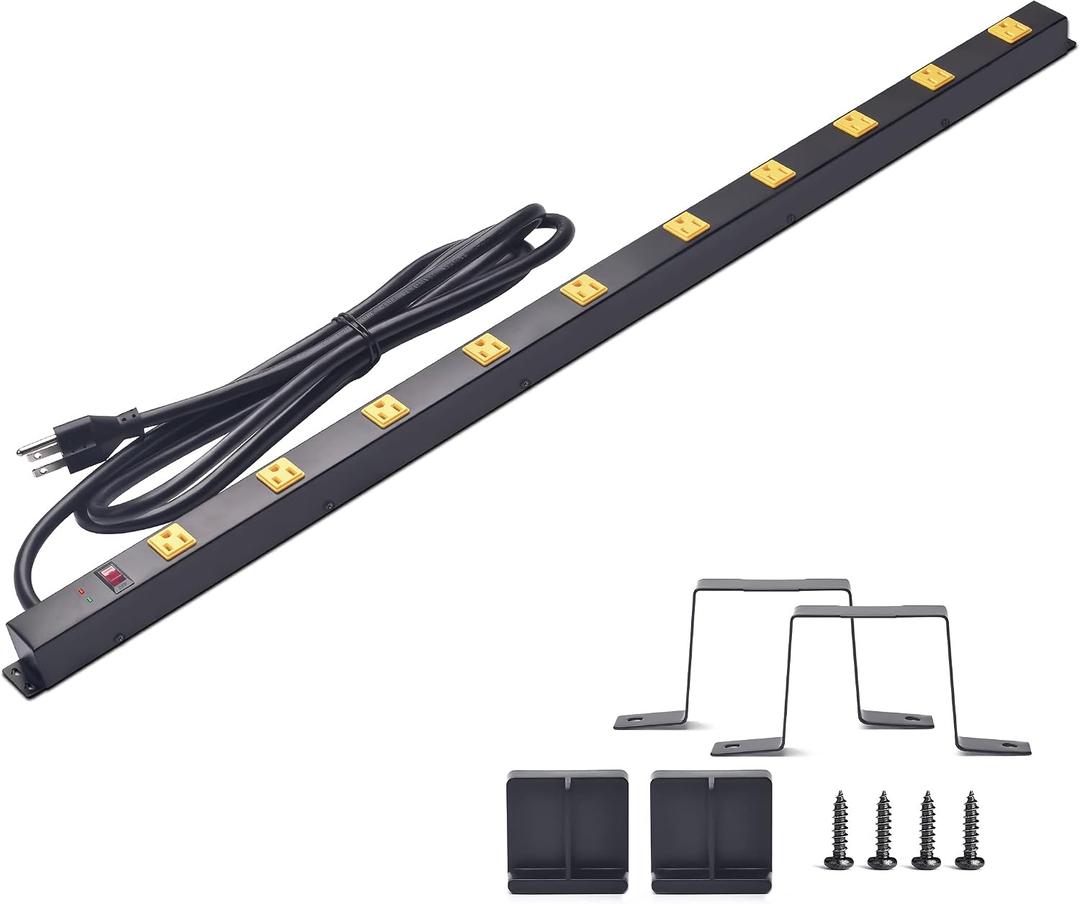 10-Outlet Heavy Duty Power Strip Surge Protector Metal Long Extension Cord 6-Foot, SGS Certified,Black(1000J)
