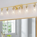 6 Light Gold Bathroom Light Fixtures Brushed Brass Vanity Light Over Mirror Modern Wall Lighting Sconces Wall Lamp for Bathroom, Bedroom, Living Room E26 Socket with Glass Shade