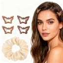 80 Pcs Brown Hair Accessories Set for Women, Includes 1 Claw Clip, 28 Hair Clips Star Hair Clips, 1 Scrunchie, 50 No Damage Hair Ties, All-in-One Hair Bands Elastics Claws Kit for Daily Use