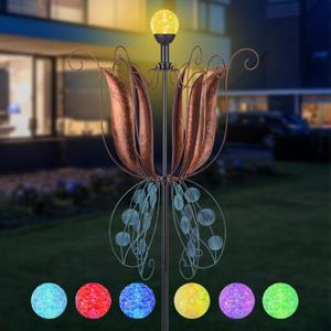 WONDER GARDEN Wind Spinners for Yard and Garden-Flower Solar Wind Spinners - 7FT Wind Sculptures & Spinners with LED Changing Light Glass Ball for Garden Outdoor Decor