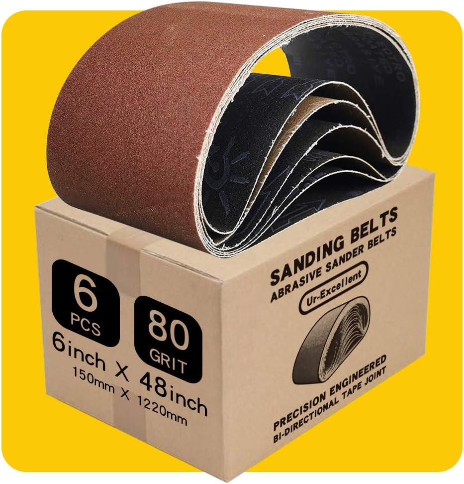 6 x 48 Inch 80 Grit Sanding Belt | Premium Aluminum Oxide Sanding Belt | Premium Sander Sandpaper - 6 Pack