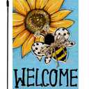 3 x CROWNED BEAUTY Spring Summer Sunflower Bee Garden Flag Double Sided 12x18 Inches Small Burlap Seasonal Welcome Yard Decoration for Outside Porch (Blue) CF1795-12