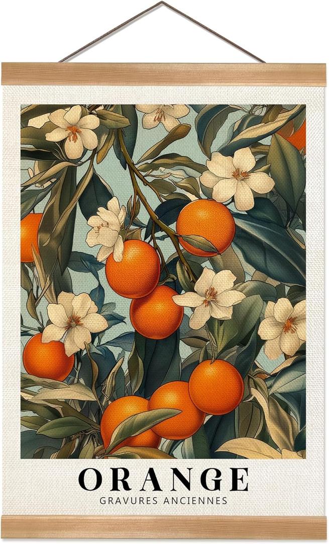ZTGDA Farmhouse Orange Wall Art,Vintage Botanical Fruit Poster, French Style Citrus Wall Decor, Linen Canvas Hanging Poster for Kitchen, Dining Room, or Cafe Decor(Orange)