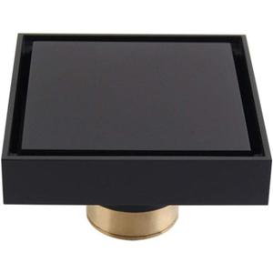 4 inch Solid Brass Square Shower Floor Drain with Tile Insert Grate Removable Cover Hair Catcher Strainer, Matte Black Plated Finish Anti Clogging and Odor