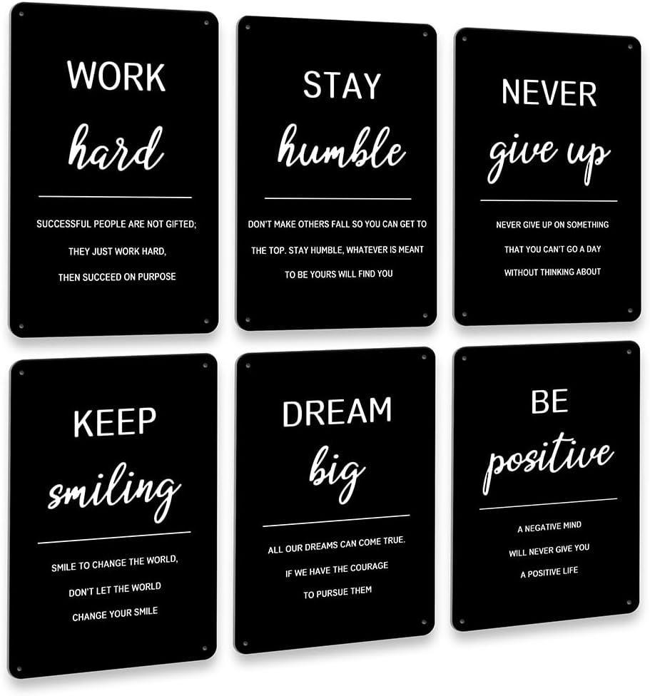 Drsoum Inspirational Office Wall Sign Decor - Motivational Quotes for Living Room - Encouraging Metal Sign for Bedroom - Sayings for Wall Decor - 12 x 8 Inch Set of 6