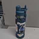 [2-IN-1 LID] Insulated Water Bottle with Silicone Boot (36hrs Cold/18hrs Hot) - DIY Stickers, Leakproof, BPA Free, 24 oz (Cyan)