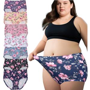 Womens Underwear Plus Size Panties 7 Pack Ladies Briefs Mid High Waist Floral Underwear Undies (XXL)