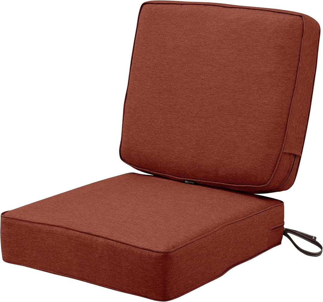 Classic Accessories Montlake Water-Resistant 25 x 25 x 5 Inch (seat)/25 x 22 x 4 Inch (back) Patio Cushion Set, Heather Henna Red, Chaise Lounge Cushions Outdoor