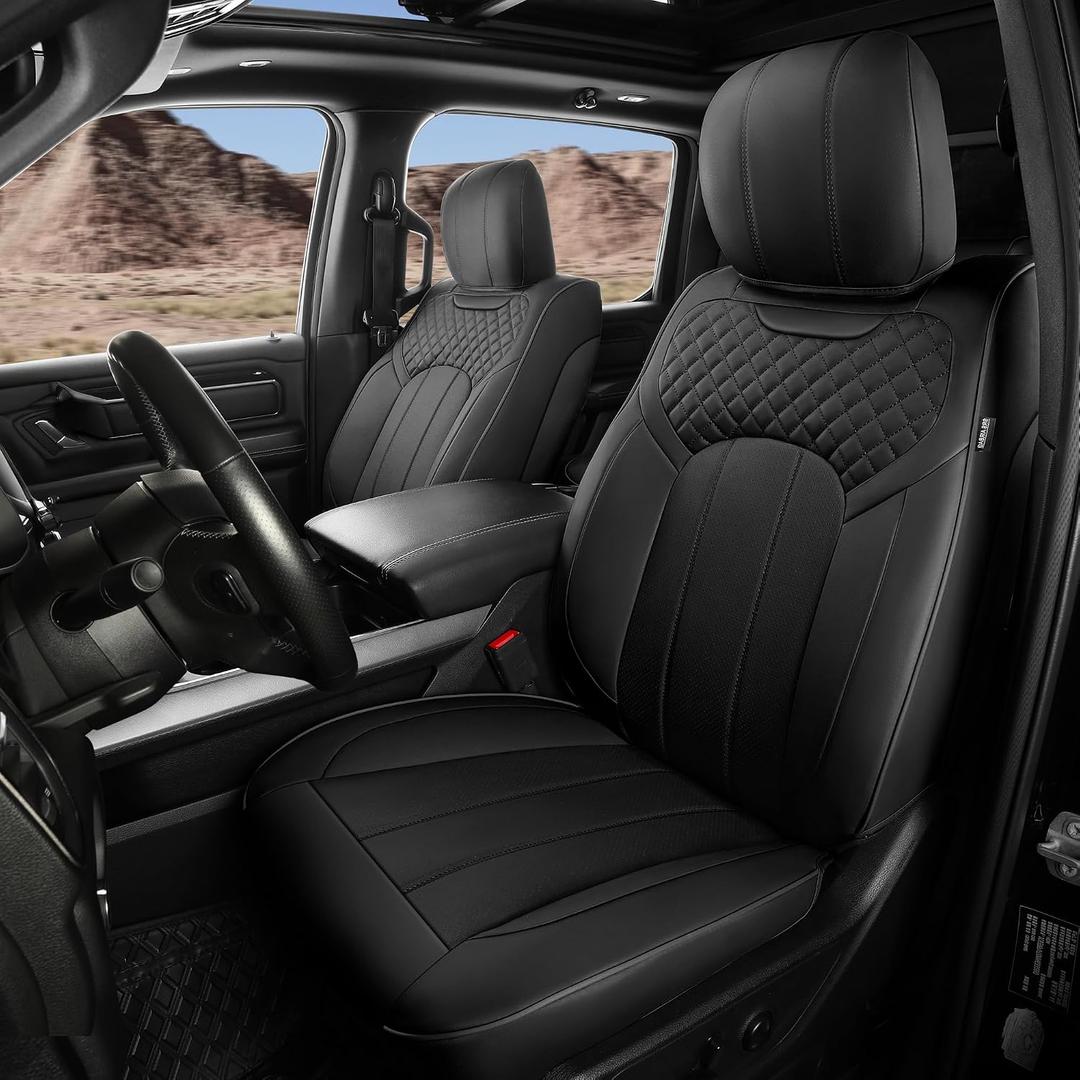 Seat Covers for Dodge Ram 2009-2018 1500, 2011-2026 2500 3500 Crew Cab Curved Bench Longhorn Big Horn Laramie, Rebel, Black
