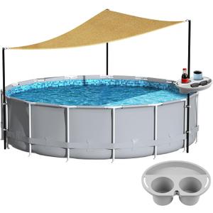 Above Ground Pool Shade Set with Storage Tray – UV-Resistant Shade Sail for 15-22 Ft Pools, Outdoor Triangular Canopy with Sun Shade Poles for Deck, Backyard & Pool Essentials (13x13x13 Ft)