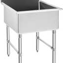 HALLY Commercial Stainless Steel Sink 1 Compartment NSF Prep & Utility Sink with 8" Faucet 24" L x 24" W x 12" D Bowl for Bar, Restaurant, Kitchen, Hotel and Home