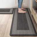 Kitchen Mats Cushioned Anti Fatigue Mats for Kitchen Floor, Non-Skid Waterproof Kitchen Rugs Padded Comfort Standing Desk Mat for Home Office Laundry Sink(Dark Grey) (17.3" x 47 "+ 17.3" x 29 "--0.47 inches)