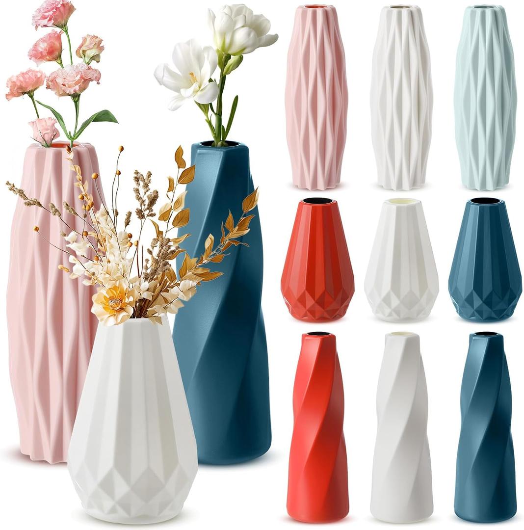 9 Pack Plastic Flower Vase Bulk Ceramic Look Flower Vases Decorative Hydroponic Creative Vase for Flowers Unbreakable Bud Vase for Home Wedding Centerpieces Decor