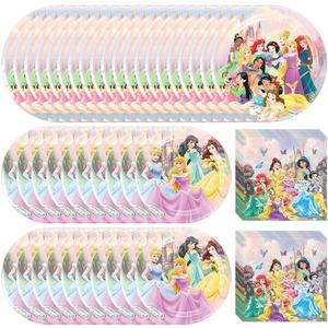 60 PCS Princess Party Tableware Set, Princess Birthday Supplies Includes 40 Plates, 20 Napkins for Birthday Party Decorations
