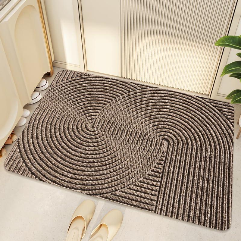 Heavy Duty Front Door Mat, Durable Entrance Rug, Anti-Slip, Geometric Pattern, Ultra Absorbent Carpet for Garage, Patio, High Traffic Areas, Easy to Clean Outdoor and Indoor Mat (Khaki)