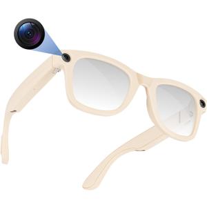 Upgraded AI Smart Glasses with Camera 8MP HD1080P Video Glasses with Camera and Audio -Video Recording Glasses with Audio, Video Glasses, Real-Time Translation (Frost White)