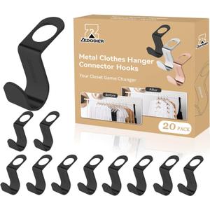 ZEDODIER Metal Clothes Hanger Connector Hooks, 20 Pack Super Sturdy Hanger Extender Hooks, Efficient Closet Space Saver, Easy to Use, Suitable for Heavy Clothing, Black