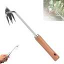 HISKI Stainless Steel Multifunctional Weeder, 2025 Manual Weed Remover Tool for Lawn and Garden Weeding Artifact Uprooting Weeding Tool Manganese Steel Garden Hand Weeder Tool (12.4" Wood)