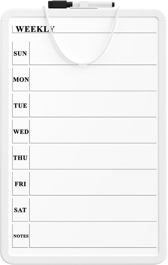 MaxGear Weekly Calendar White Board for Wall, 11"x 17" Double-Sided Magnetic Dry Erase Board, Includes a Black Dry Erase Marker, Portable Whiteboard for Planning, Drawing, Memo, to Do List
