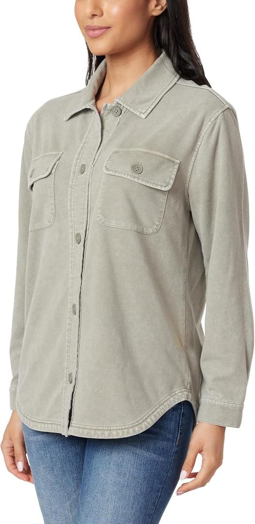 WallFlower Casual Fleece and Plaid Shackets Jackets Juniors for Women, Soft Button-Down, Vetiver, X-Large (XL)