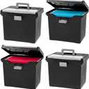 IRIS USA File Box with Lid File Organizer for Letter File w/Organizer-Lid, Water Resistant Document Box, Plastic Mobile Filing Organizer, Secure Buckle, Portable Handle, Lockable, Black 4 Pack