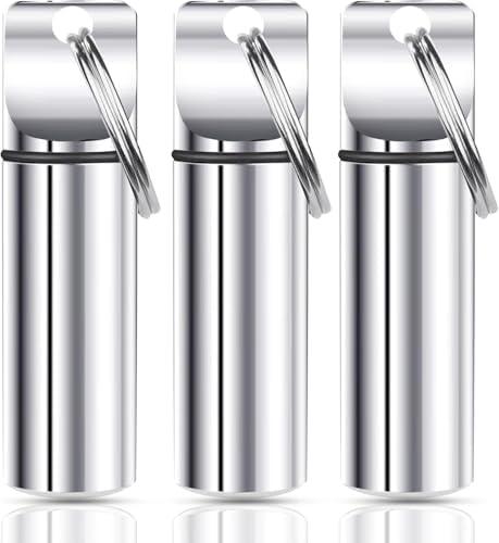 YourRx Keychain Pill Holder – Large Capacity Waterproof Travel Pill Organizer Pill Container for Tablets, Capsules – Durable Travel Friendly Pill Case for Purse Mini Pill Case (Silver) 3-Pack