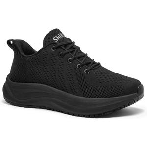Women's Non Slip Work Shoes Slip Resistant Nurse Sneakers with Arch Fit Support Comfortable Mesh Walking Shoes for Food Service Chef Kitchen Restaurant Black 11 (Black)