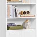 VASAGLE Bookcase, 6-Tier Tall Bookshelf, Book Shelf with Doors, Shelving Unit, 24 x 60 x 175 cm, for Living Room, Home Office, Dinning Room, Cloud White 