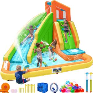 Sportspower Tidal Wave Inflatable Water Slide for Kids Blower & GFCI Safety Plug, Climbing Wall, Splash Pool, Water Cannon, Ages 3-8, Large