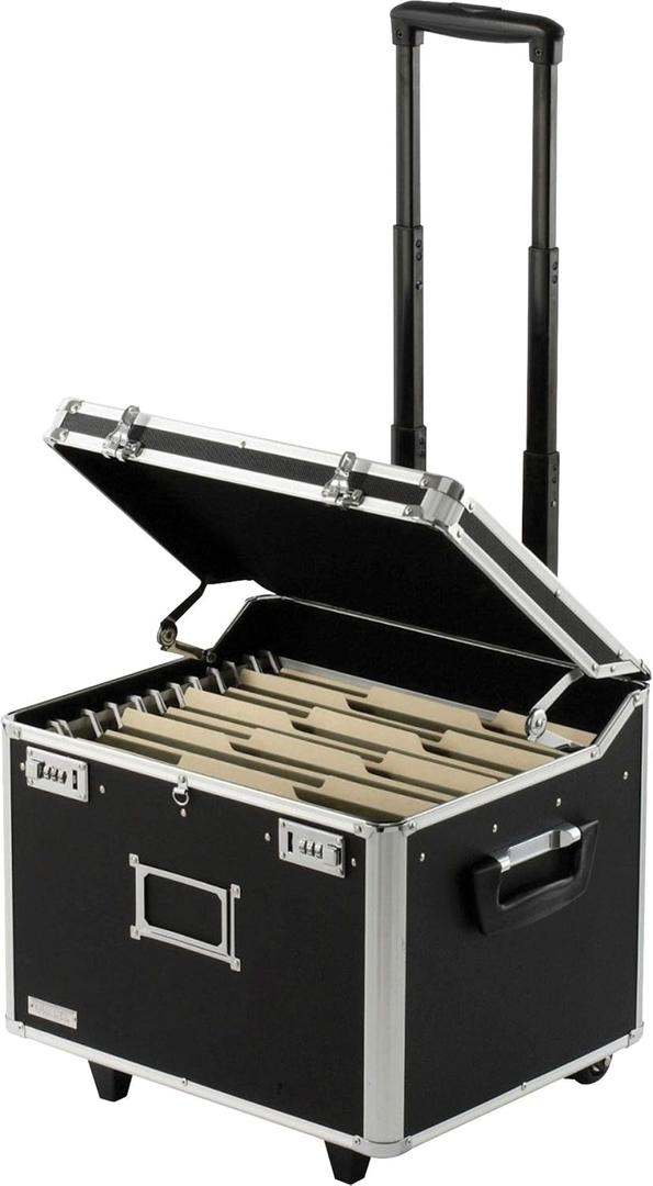 Vaultz Portable File Storage Box with Handle - 14.5" x 17.5" x 15.5" Letter/Legal Size Mobile Lock Box - Double Combination Locking Cabinet - Black