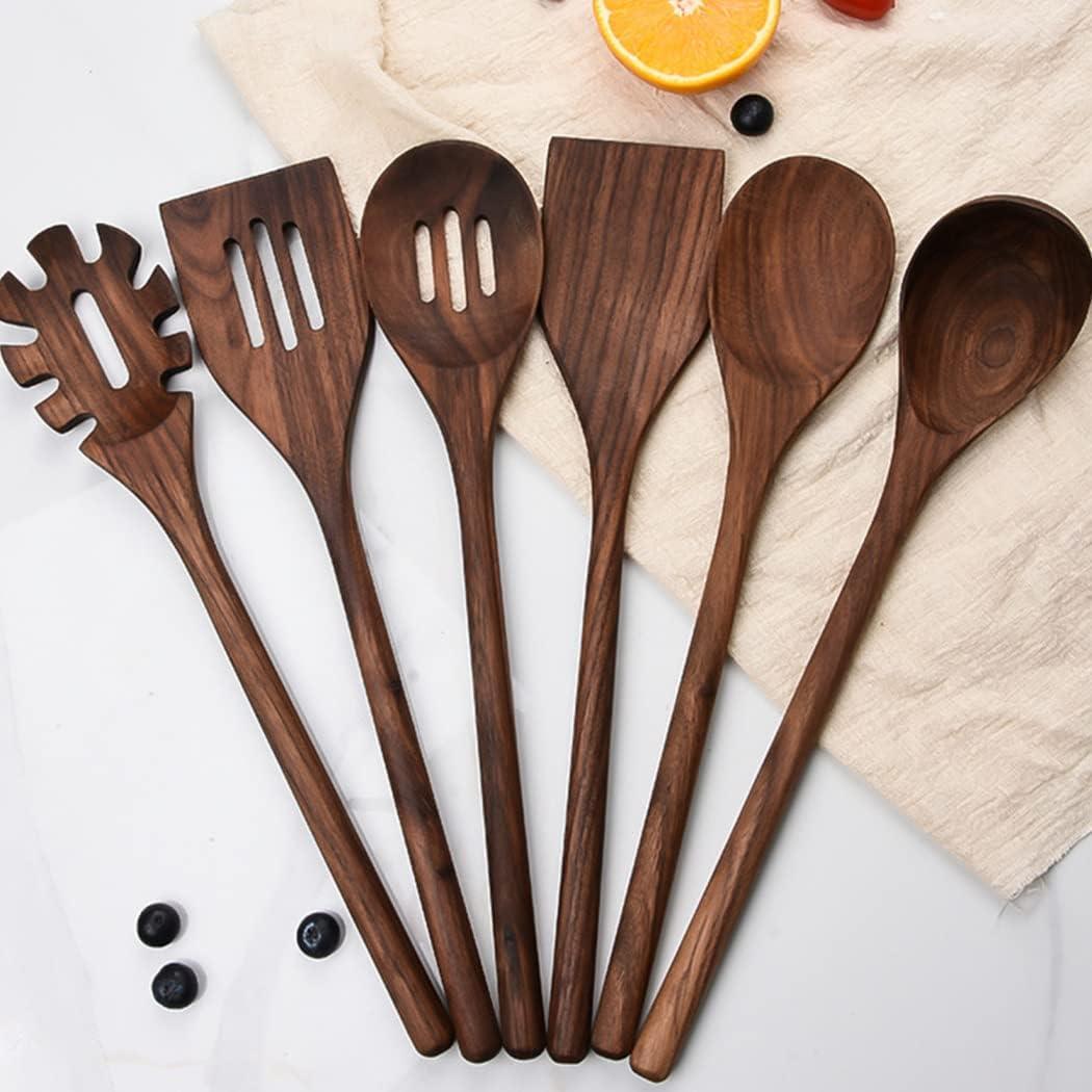 6 Pcs Black Walnut Kitchen Utensils Set,Handmade Natural Walnut Cooking Tools for Non-Stick Serve Cookware with Soup ladle Spatula Slotted Spatula Solid Spoon Slotted Spoon Spaghetti Server 6 Pcs Black Walnut Kitchen Utensils Set,Handmade Natural Walnut Cooking Tools for Non-Stick Serve Cookware with Soup ladle Spatula Slotted Spatula Solid Spoon Slotted Spoon Spaghetti Server