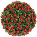 Artificial Topiary Ball Trees with Flowers, UV Resistant Faux Boxwood Decorative Balls, All-Year Green Artificial Plant Fake Greenery Shrubs for Backyard Balcony Garden Wedding Outdoor Home Dcor (Red)