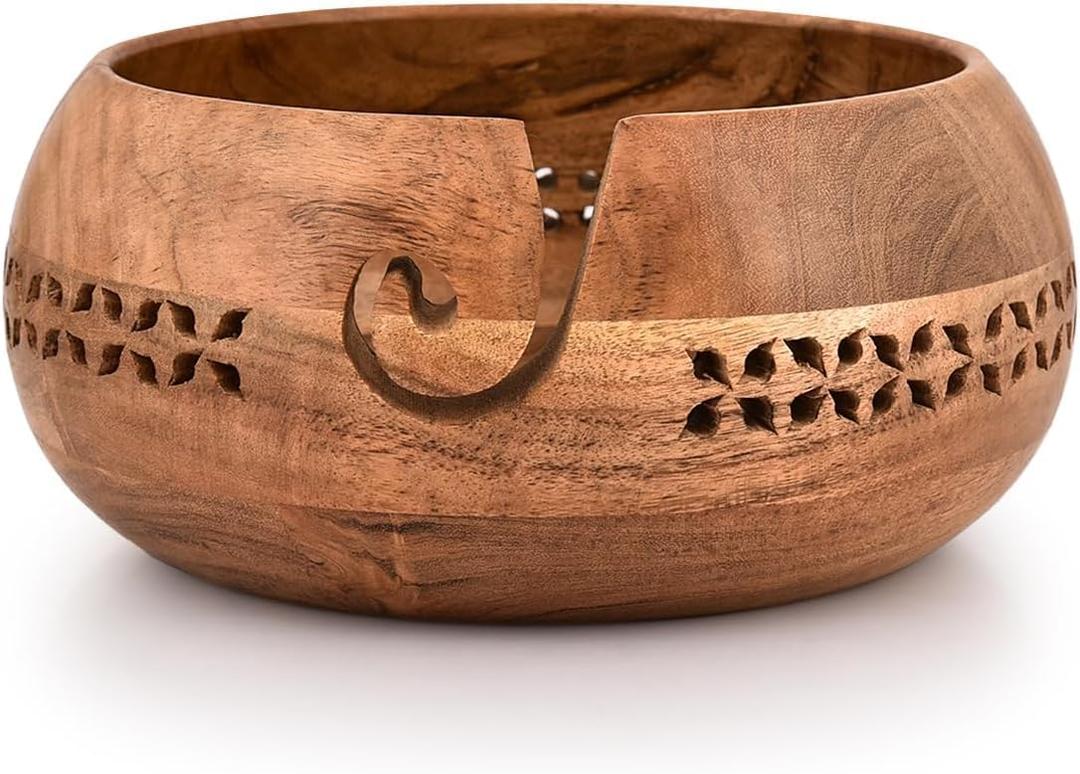 Kimona Yarn Storage Wooden Yarn Bowl Knitting Bowl Large Crochet Yarn Holder Gifts for Women (8" X 8" X 4")