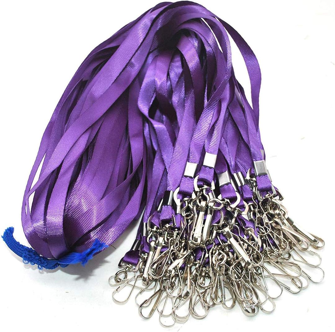 Purple Lanyards 100 Pcs Lanyard for Id Badges Flat Lanyard with Badge Clip with J-Hook (Purple)