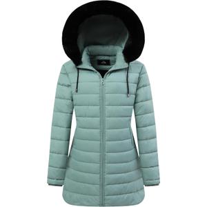 GOLDLADIES Women's Waterproof Long Down Jacket,Warm Winter Hooded Puffer Coat Thickened for Hiking Outdoor (3X-Large, Light Green)