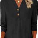 GKBK Womens Tops 3/4 Sleeve V Neck Button Down Henley Shirts Business Casual Outfit Basic Tees Summer Top 2026, Black, XX-Large
