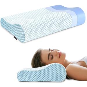 Polovo Neck Pillow Memory Foam Pillows for Sleeping, Ergonomic Cervical Pillow Neck Support Pillow Bed Pillow for Side Back Stomach Sleepers, Contour Pillow for Neck and Shoulder Pain Relief (Blue)