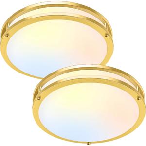 Brightever 13 Inch LED Ceiling Light Fixture, 36W 4400Lm Flush Mount Ceiling Lights, Dimmable 5CCT 2700K/3000K/4000K/5000K/6500K, Super Bright Modern Bedroom Lamps for Kitchen Hallway, Gold, 2 Packs