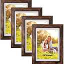 SESEAT 5x7 Picture Frames Wood Brown 4 Packs for Tabletop Display Wall Mount, Display Pictures 5x7 with Mat or 6x8 Without Mat