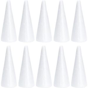 Happyyami 10pcs Craft Foam Cone White Cones for DIY Home Craft Project Christmas Tree Table Centerpiece 18.5cm