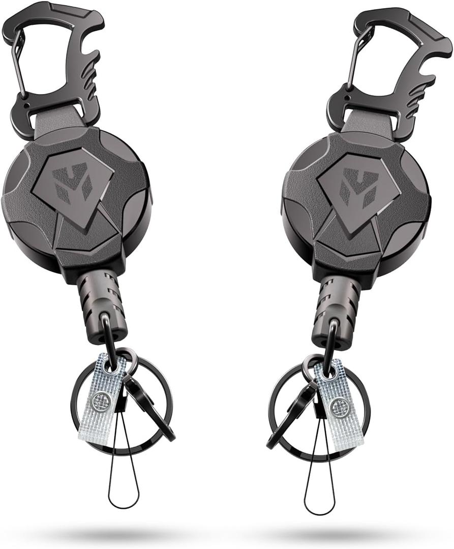 Retractable Keychain of 2 Pack-Heavy Duty Retractable Carabiner-Tactical ID Holder Badge Reel Keychain with 32in Steel Cord-Bearing 9.0 oz