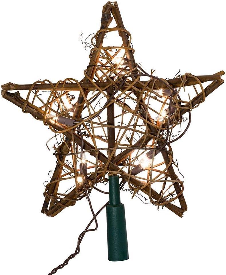 Kurt Adler UL1219/NAT 10 Light Indoor Rattan Natural Star Treetop, 10" tall
