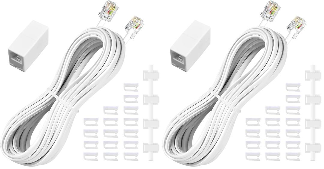 moeverEX Phone Extension Cord 25 Ft, White Telephone Cable with RJ11 Plug