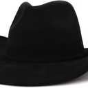 Western Cowboy Hat for Women Men Classic Fedora Hats Wide Brim Suede Cowboy Hat for Women with Buckle Belt (Black)