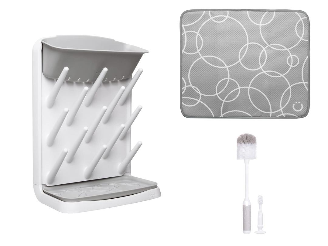 Ubbi Set Bottle Drying Rack, Bottle Brush, Microfiber Drying mats