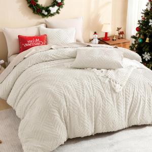 Litanika Beige Oversized King Size Comforter, 3 Pieces Cream Tufted Boho Farmhouse Bedding Comforter Sets, Lightweight Fluffy Bed Set for All Season (120x98In Comforter and 2 Pillowcases)